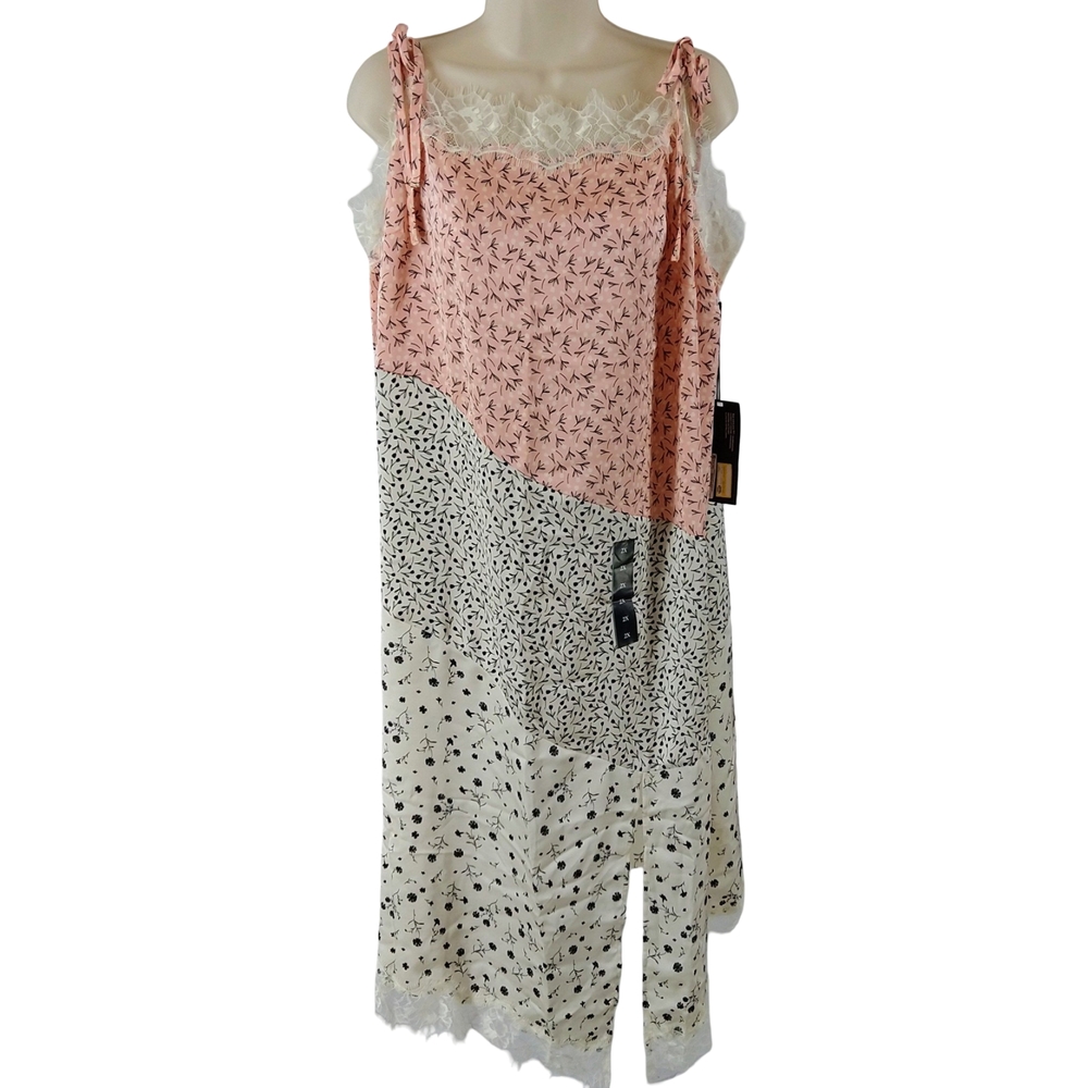 Future Collective Satiny Pink and White Midi Dress